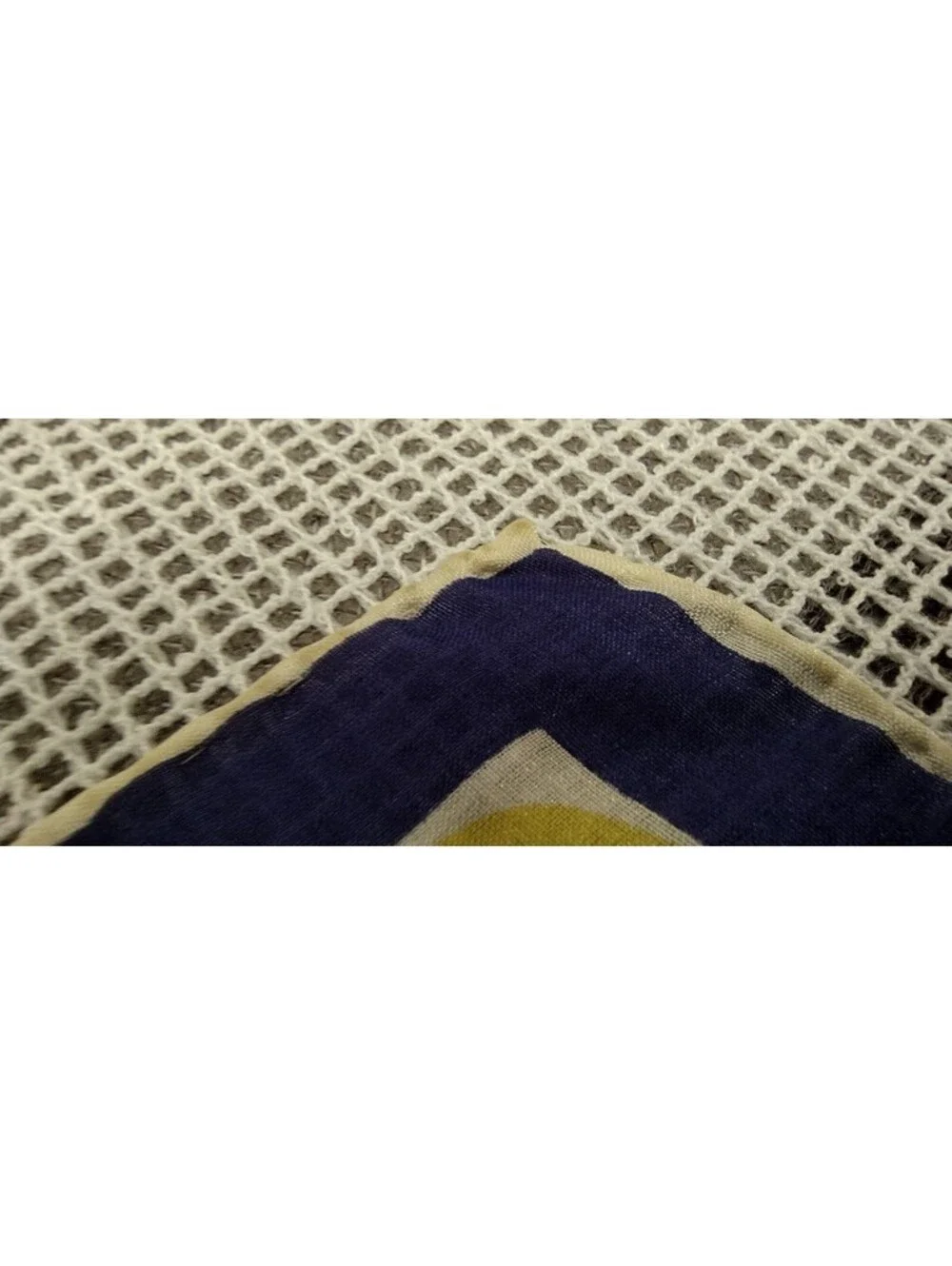 Vintage 1950s Pure Silk Handkerchief Royal Blue Polka Dot White & Yellow Stripes